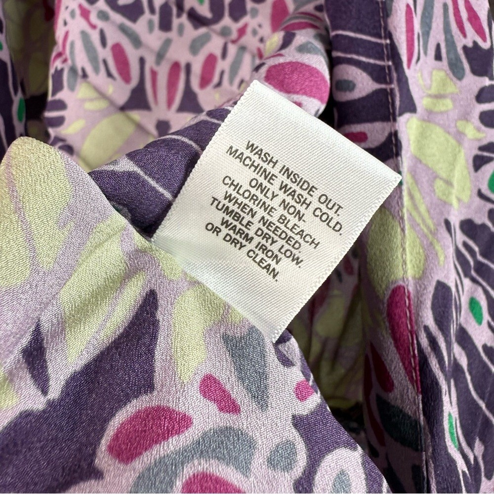 Banana Republic blouse long sleeve floral Purple and Green Wrap shirt tie up - Picture 12 of 13